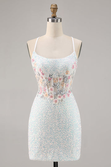 Sparkly White Bodycon Corset Cocktail Dress with Appliques